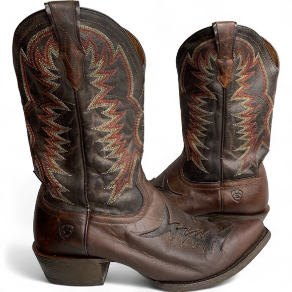 Ariat Brown Leather Western Cowboy Biker Boots Men's 10.5 EE Wide - Picture 1 of 12